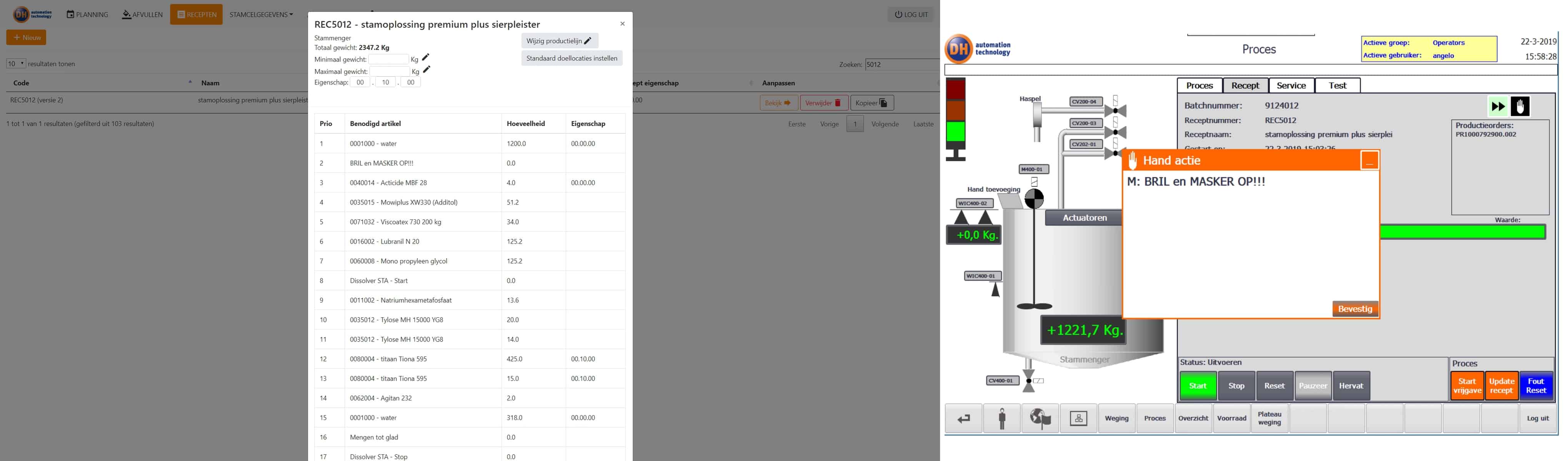 IA Slider MES WMS DH LMS PMS fabrieksautomatisering Recept Actie op HMI 3